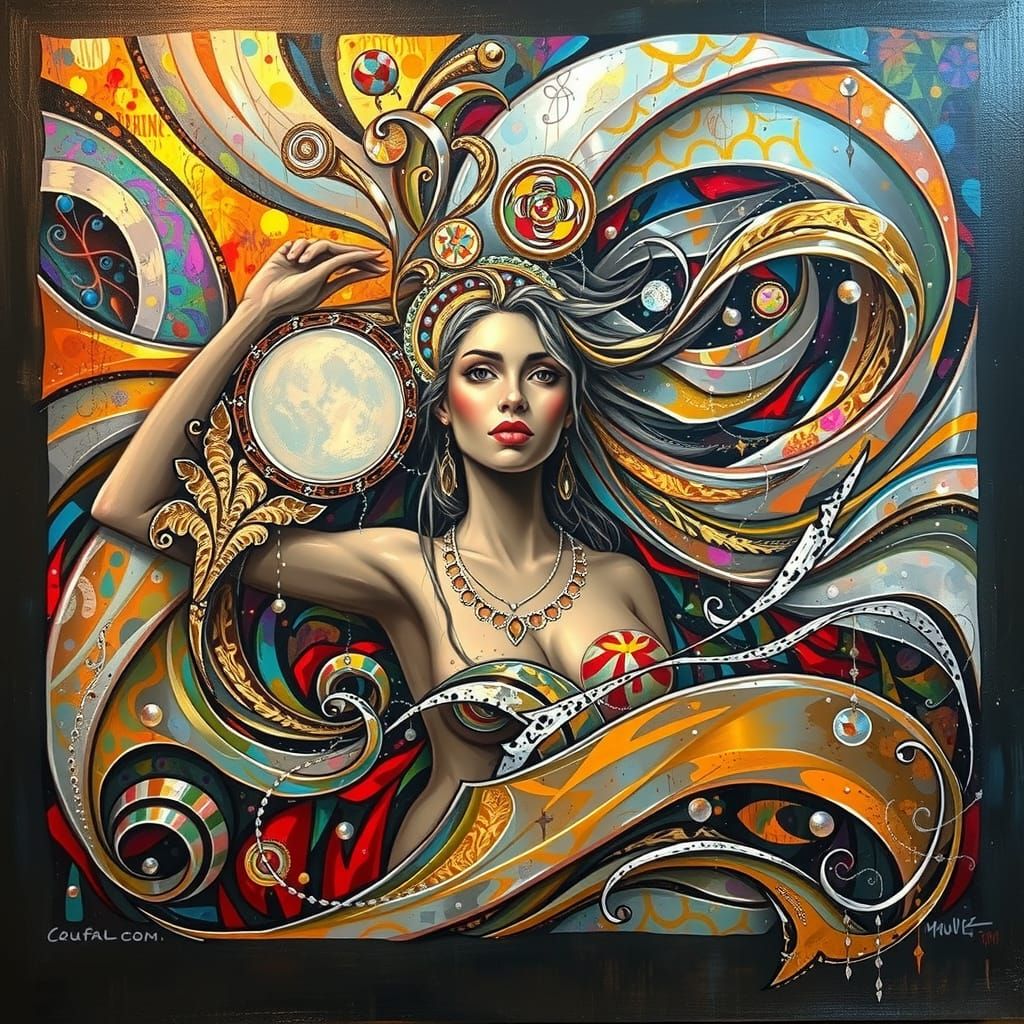 Abstract Expressionism with Iridescent Swirling Patterns