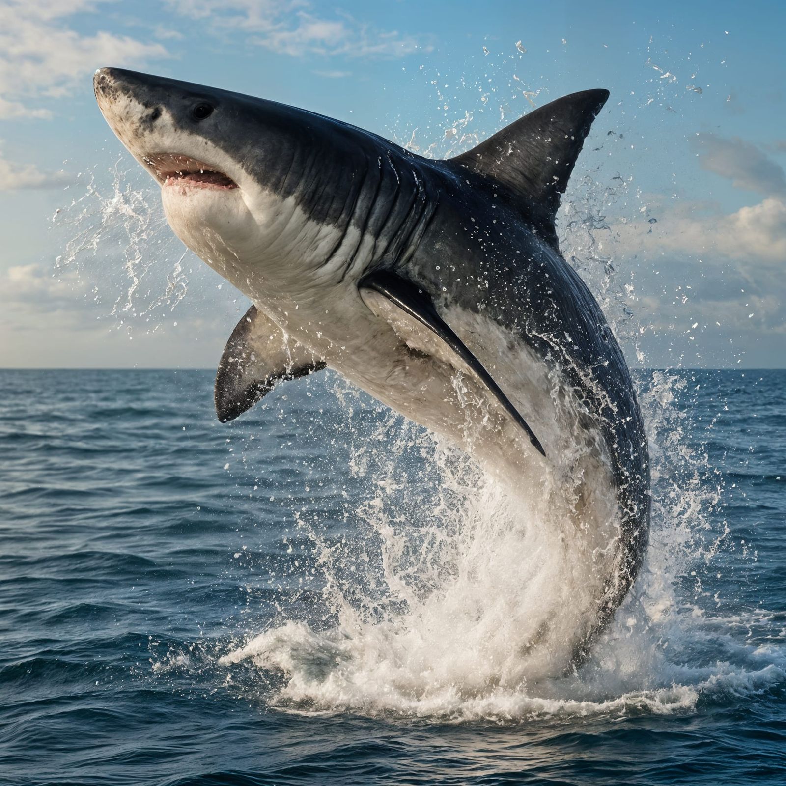 Great White Shark Breaching in Photorealistic Style