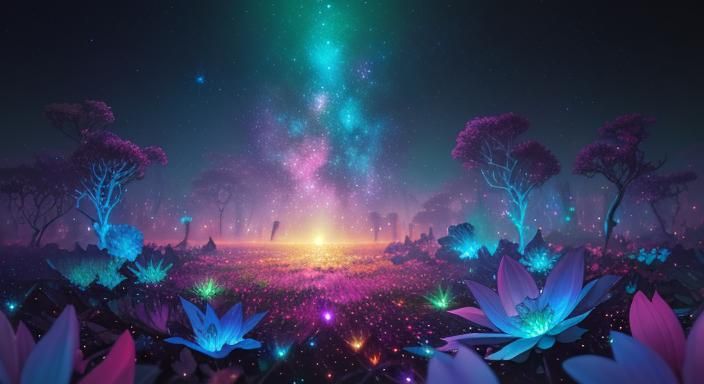 Celestial Wildlife in Shimmering Cosmic Garden