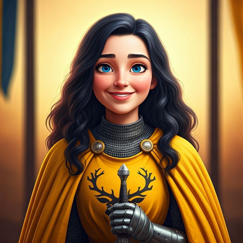 Vibrant Medieval Maiden in Cartoon Style