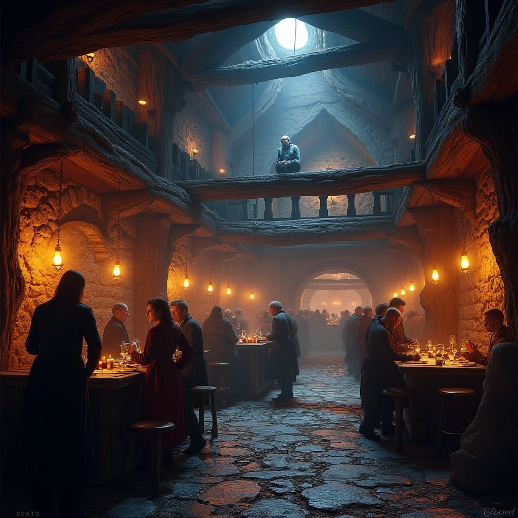 Elegant Tavern Scene in Rich, Fantasy-Inspired Matte Paintin...
