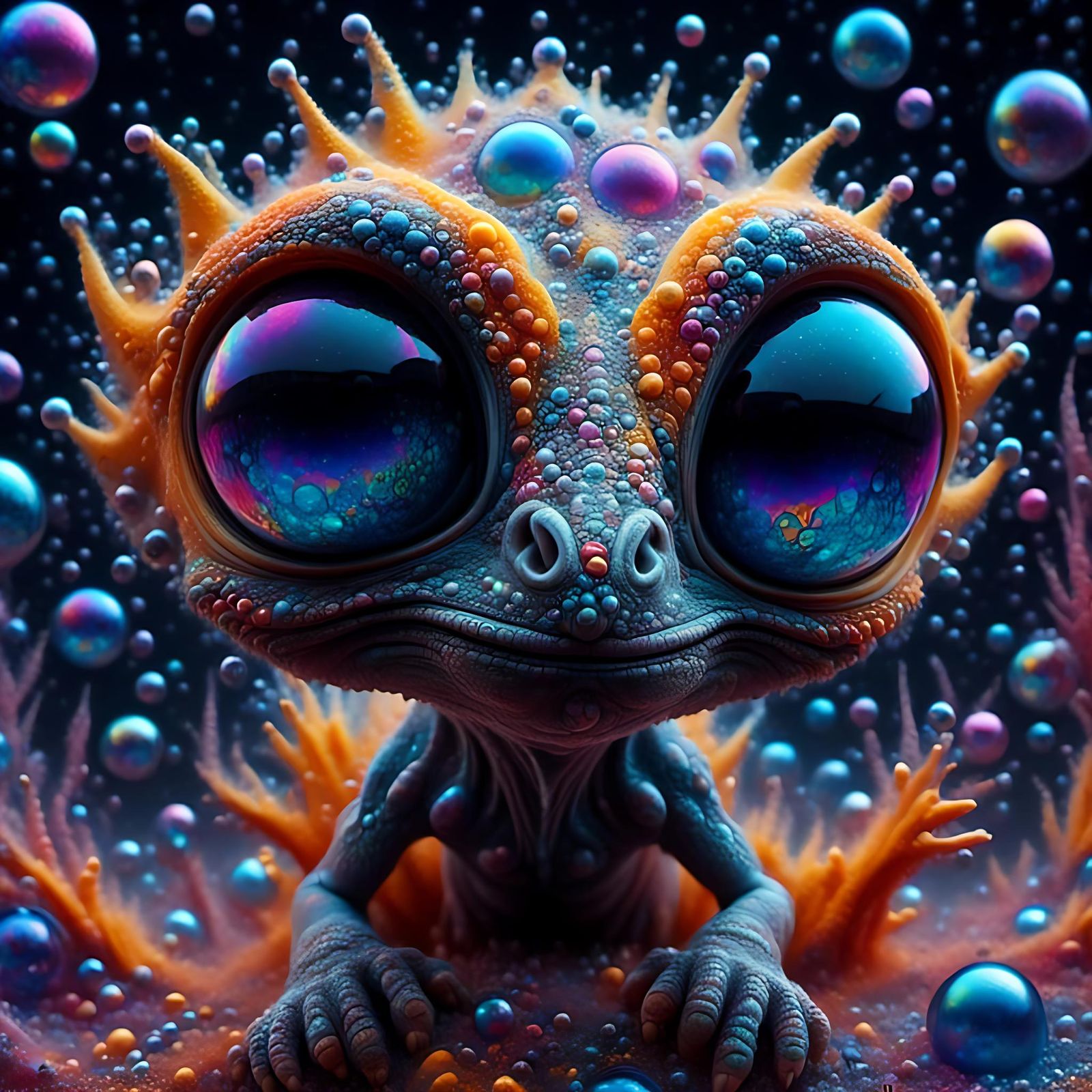 Abstract Baby Chameleon in a Burtonesque Picasso Landscape