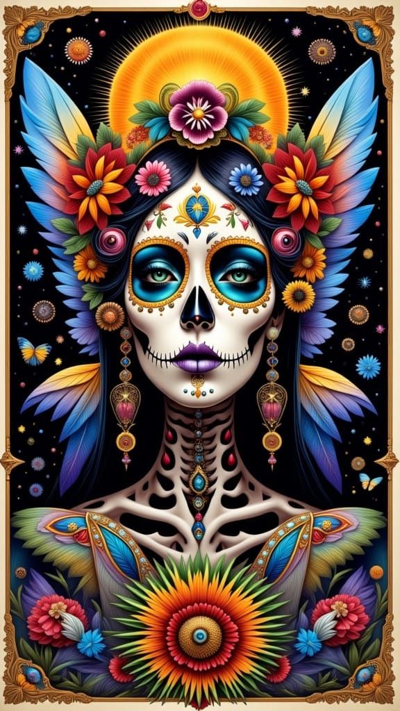 Elaborate Sugar Skull Fairy Tarot Card