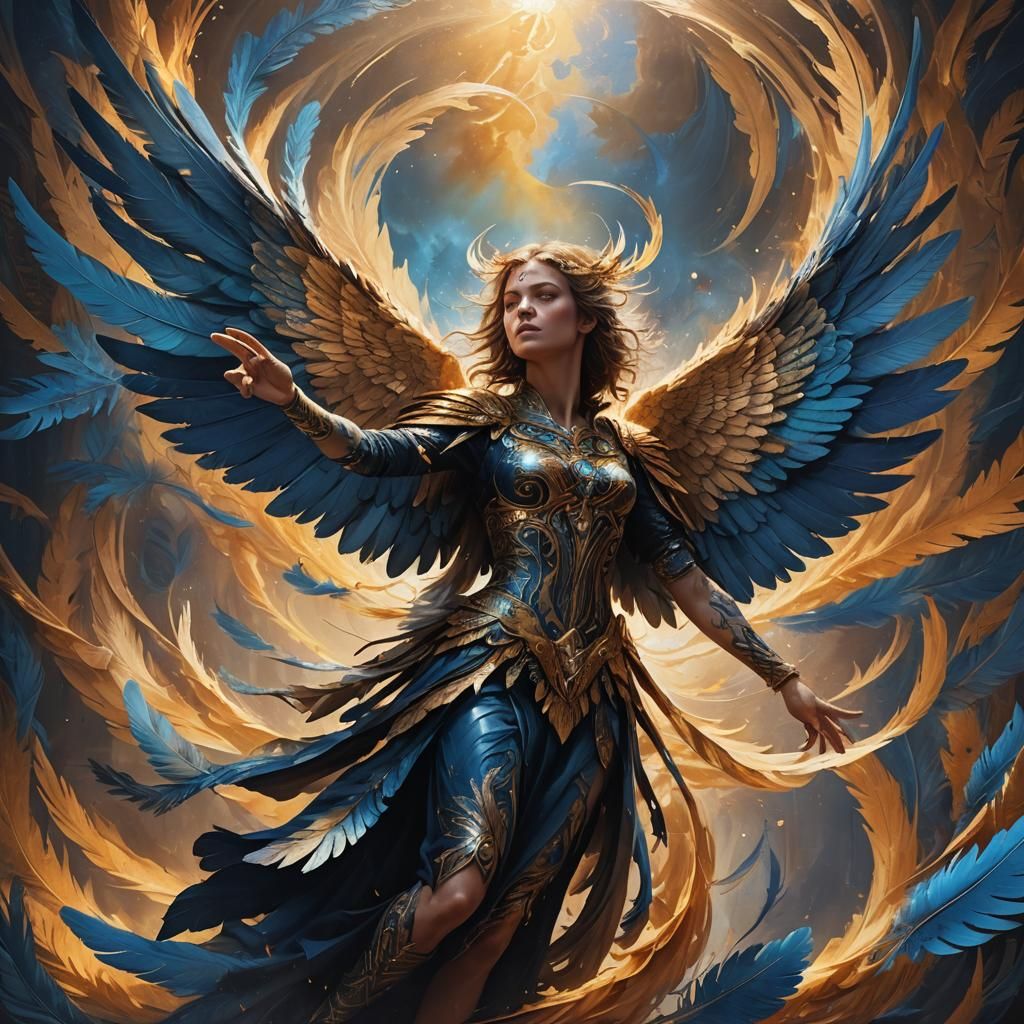 Angelic and Demonic Figure in Surreal Oil Painting