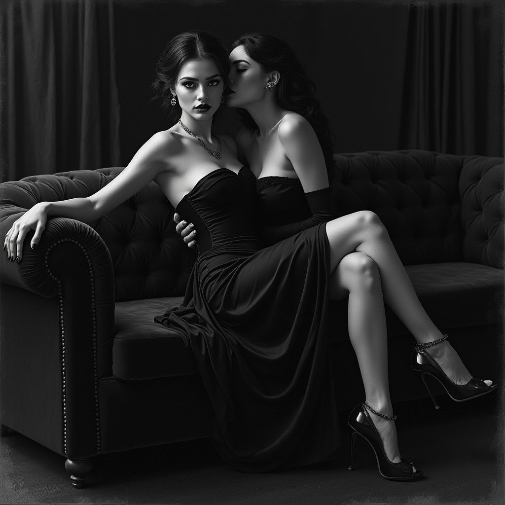 Captivating Vampire Woman in Charcoal with Chiaroscuro Light...