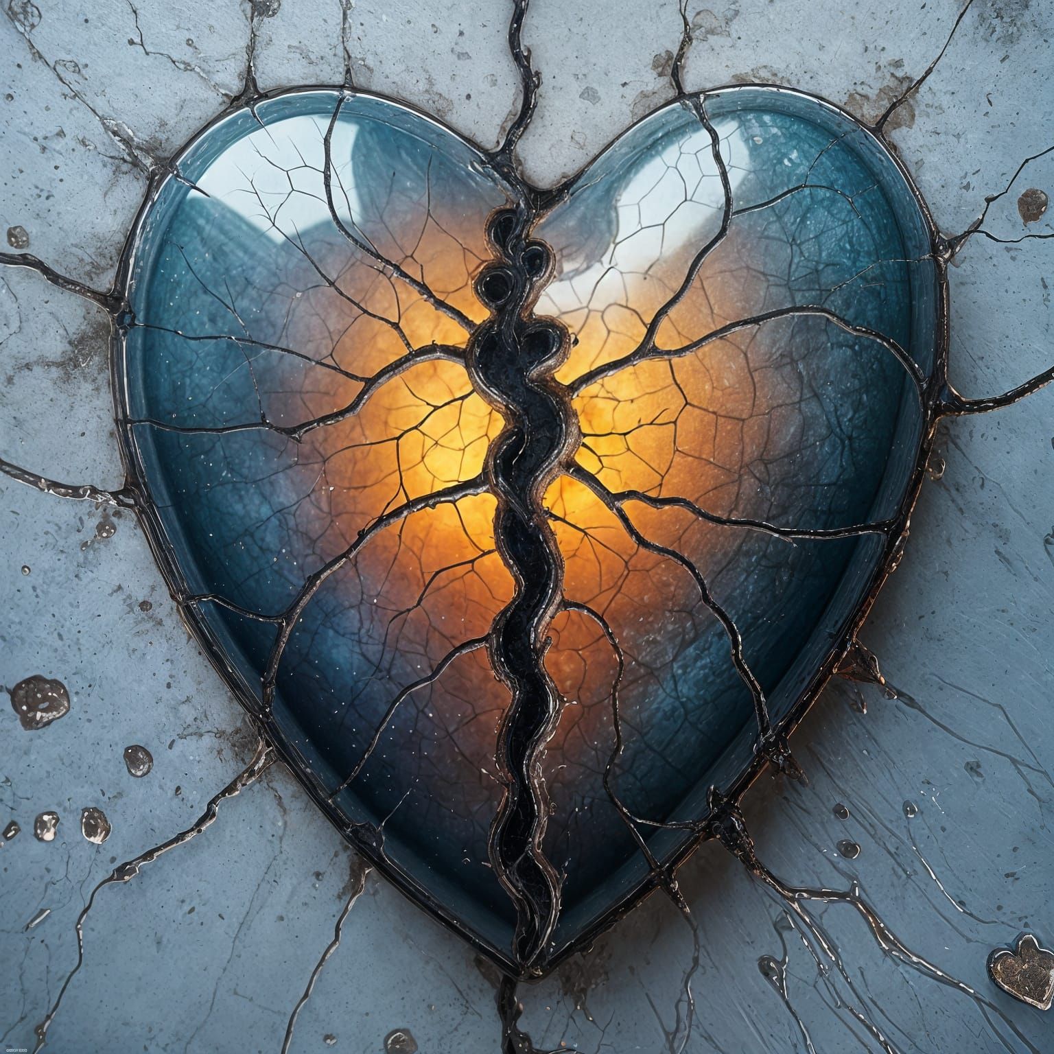 Glass and Stone Heart with Cracks: Fantasy Art