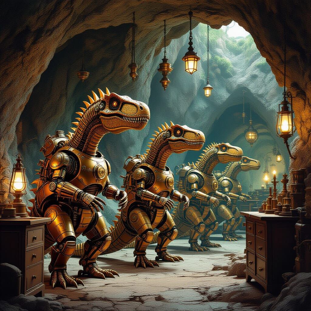 Steampunk Dinosaurs in a Prehistoric Laboratory