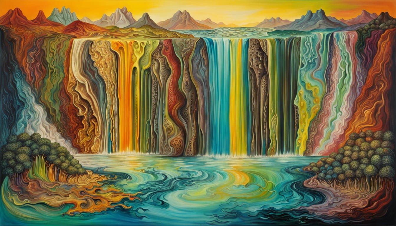 Multicolor Waterfall in Art Brut Style