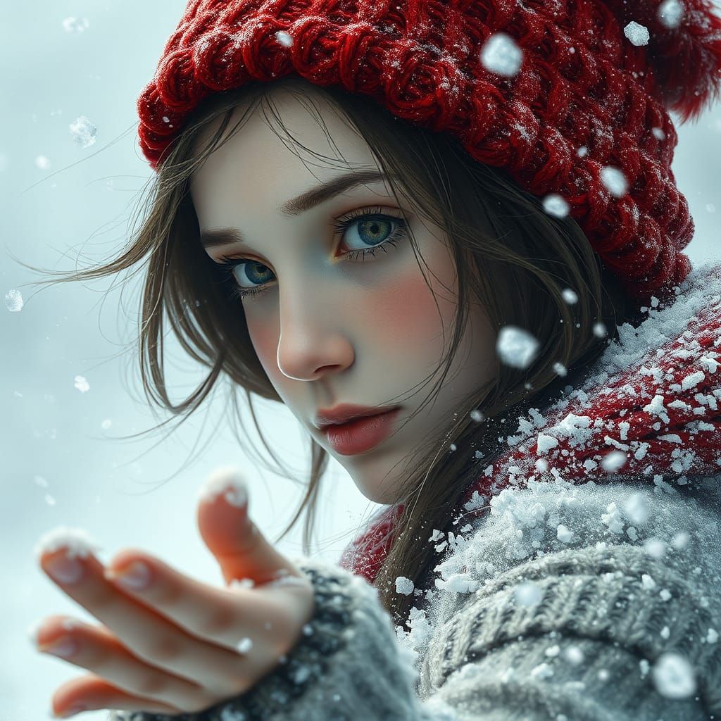 Girl Lost in Blizzard with Icy Eyelashes