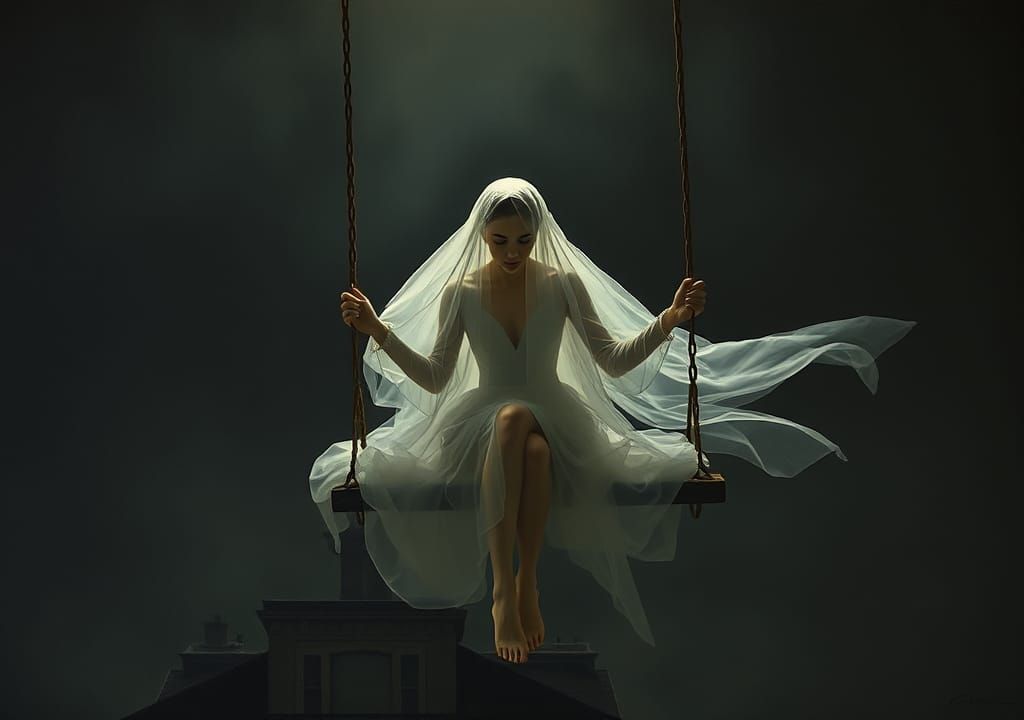 Ethereal Woman on Swings in Vintage Style