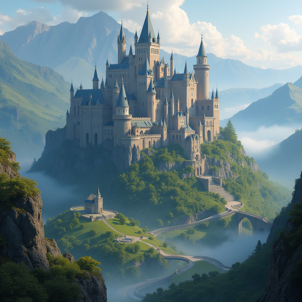 Majestic Castle in Mystical Landscape, Matte Painting