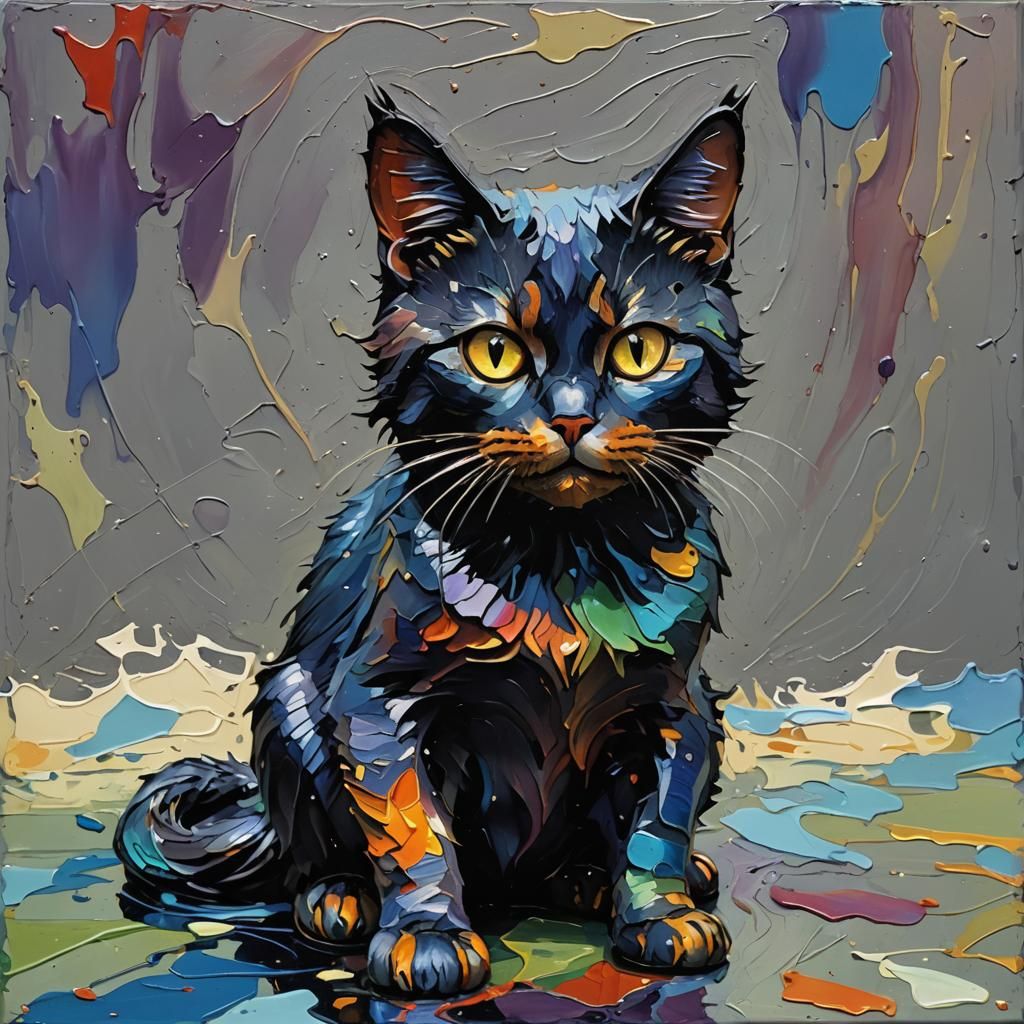 Sinister Oil Slick Impasto Cat