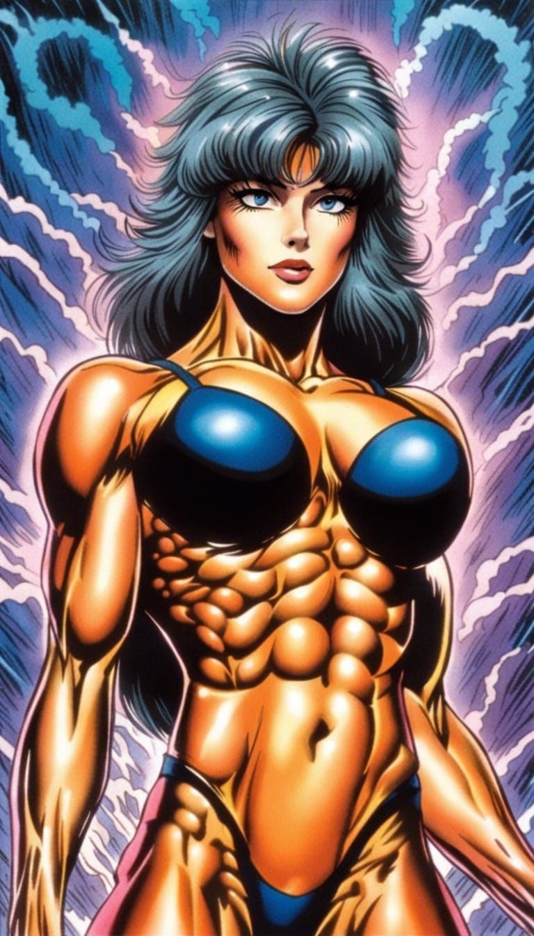 1980s Anime Bodybuilder Illustration in Dark Fantasy Style