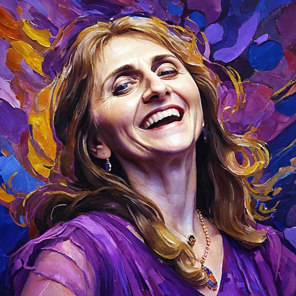 Vibrant Oil Portrait of a Singing Woman in a Purple Dress