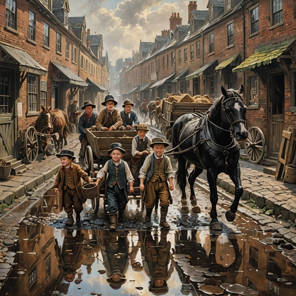 18th Century Street Scene Oil Painting