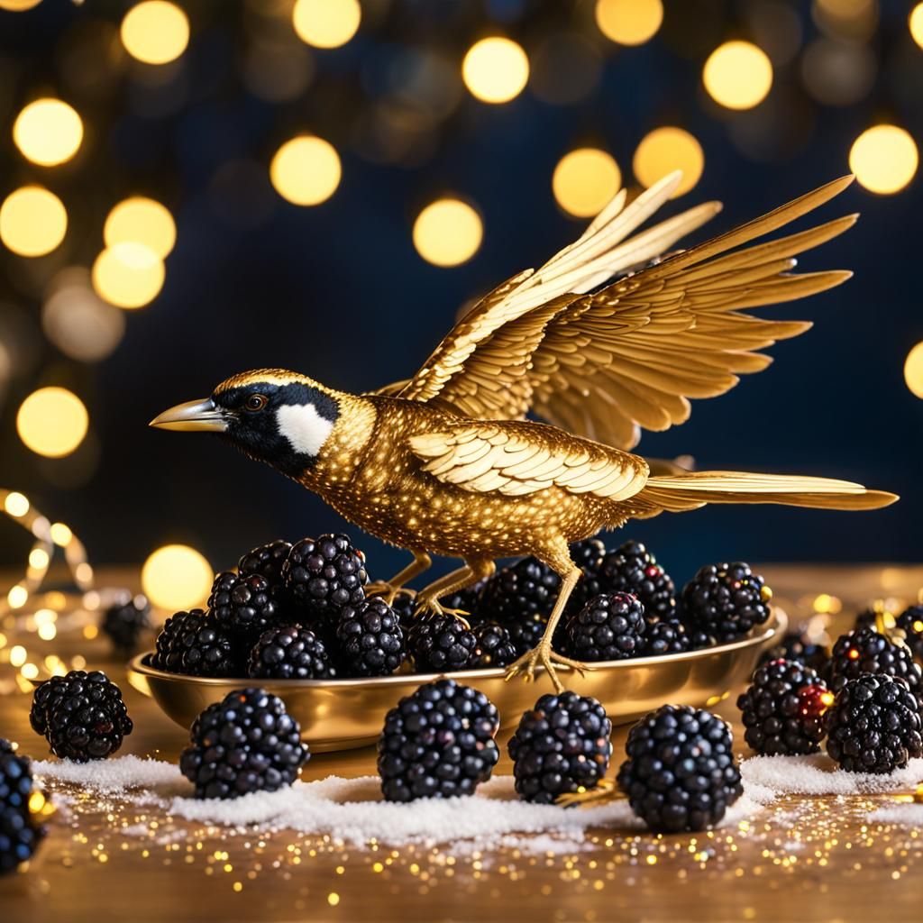Bird with Christmas Lights in Hyper-Realistic Style