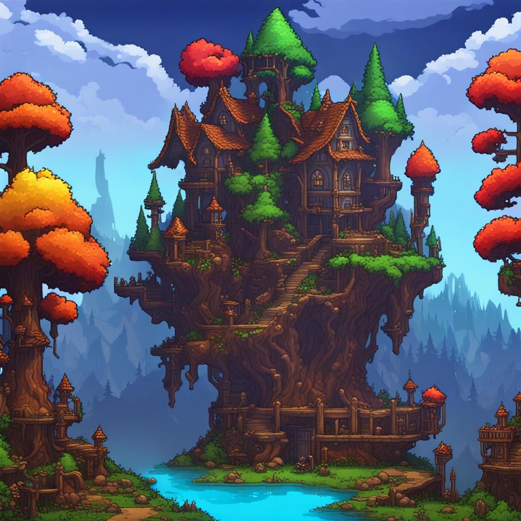 Detailed Pixelated Terraria World in 2D