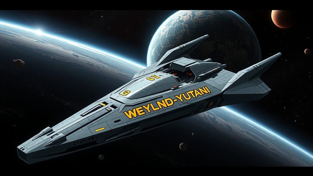 Weyland-Yutani Design concept spacecraft, against the backgr...