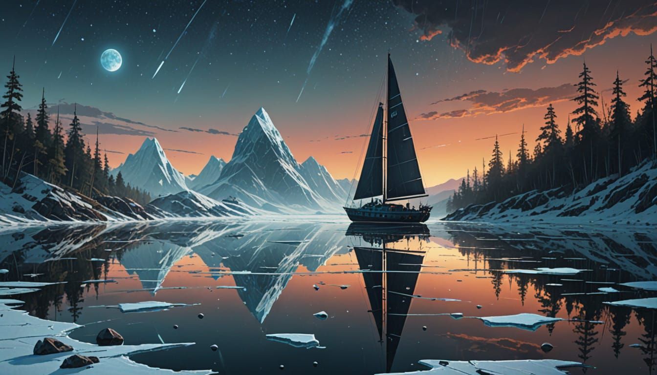 Ethereal Starlight Glides Across Frozen Glass Sea