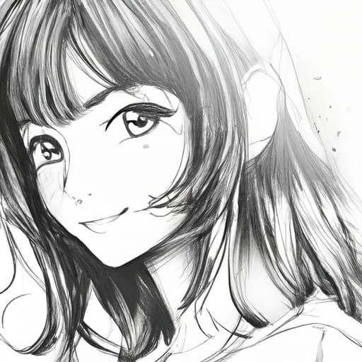 Detailed Pencil Sketch of Anime Girlfriend Portrait