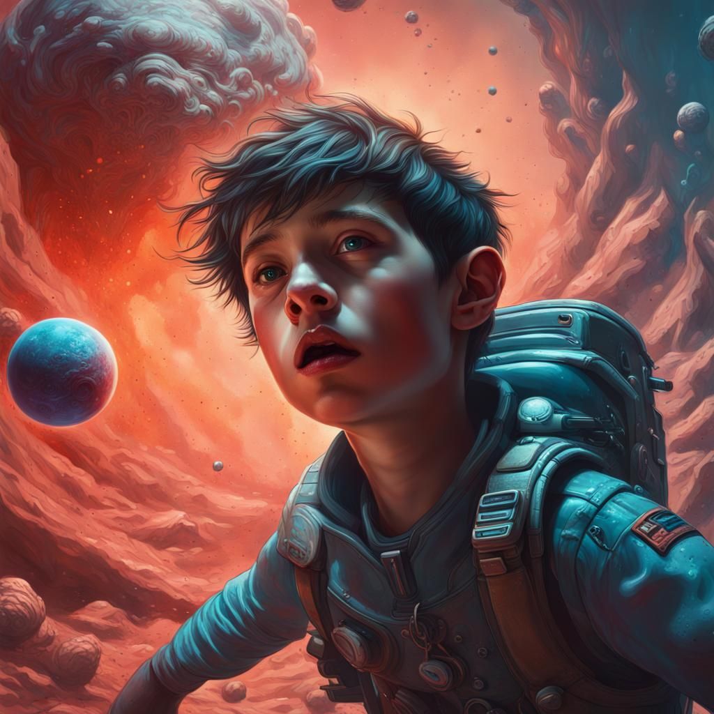 Boy Escaping Monsters on Alien Planet