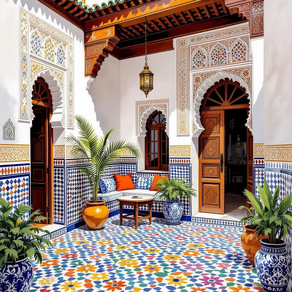Tunisian House with Islamic Art, in Matisse Style
