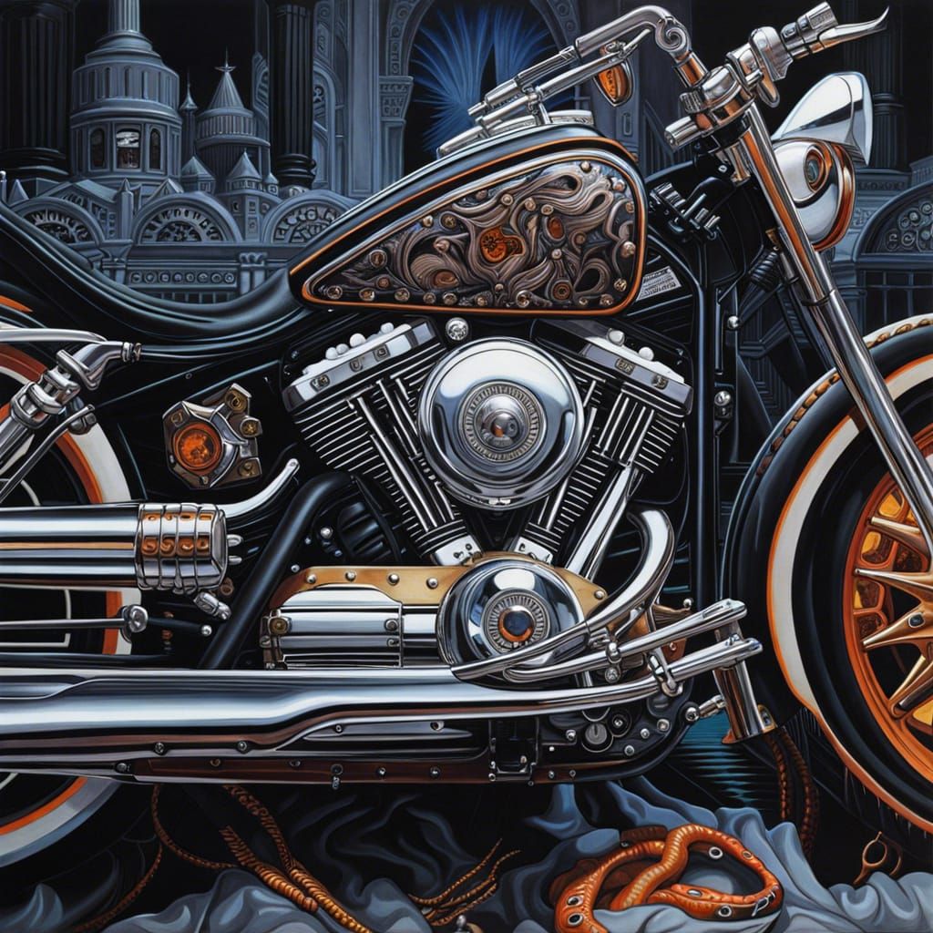 Biopunk Harley-Davidson in Dark Fantasy Style