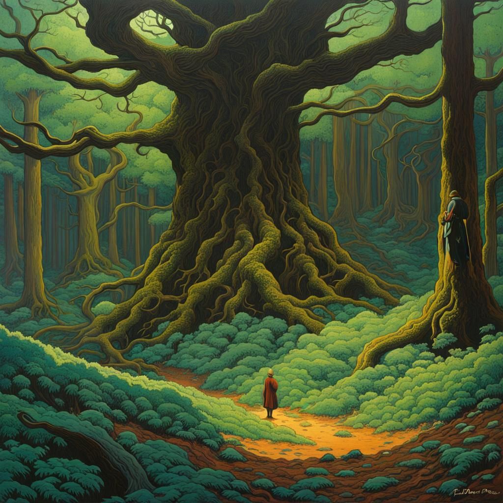 Eldritch Forest Painting in Graphic Novel Style