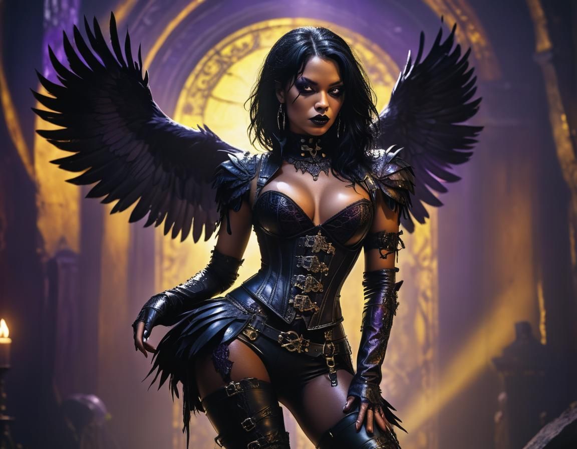 Raven-Haired Domme in Leather Corset: Dark Fantasy Art