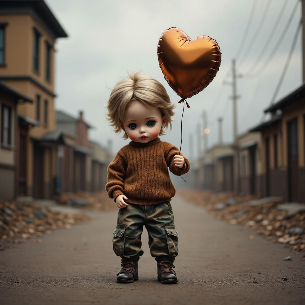 Post-Apocalyptic Doll with Heart Balloon in 3D