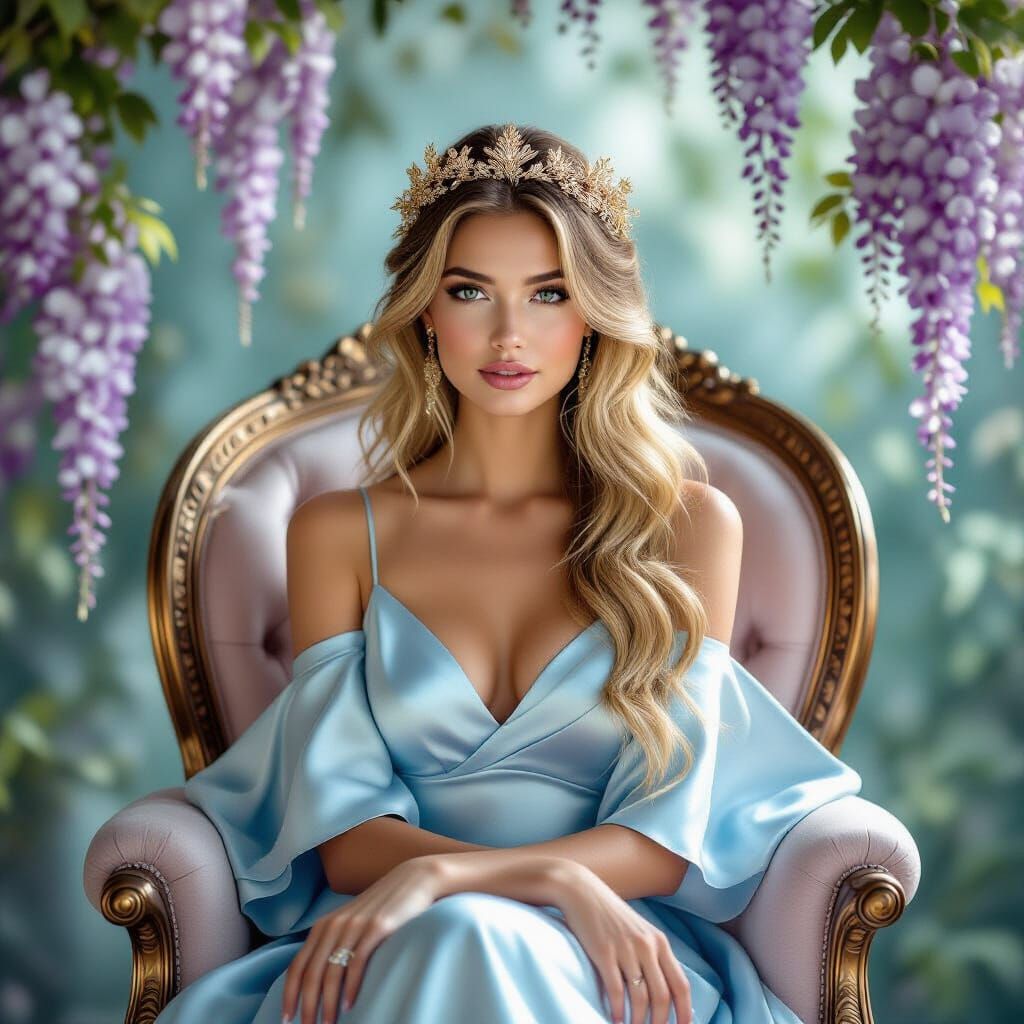 A photorealistic photo depicting a dreamy woman with masterf...