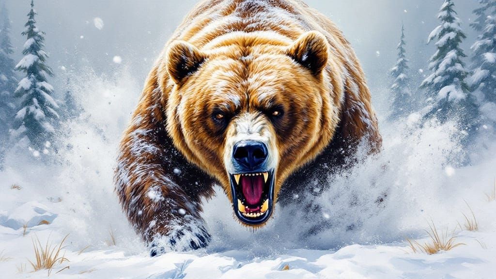 Fierce Bear Emerges from Winter Storm