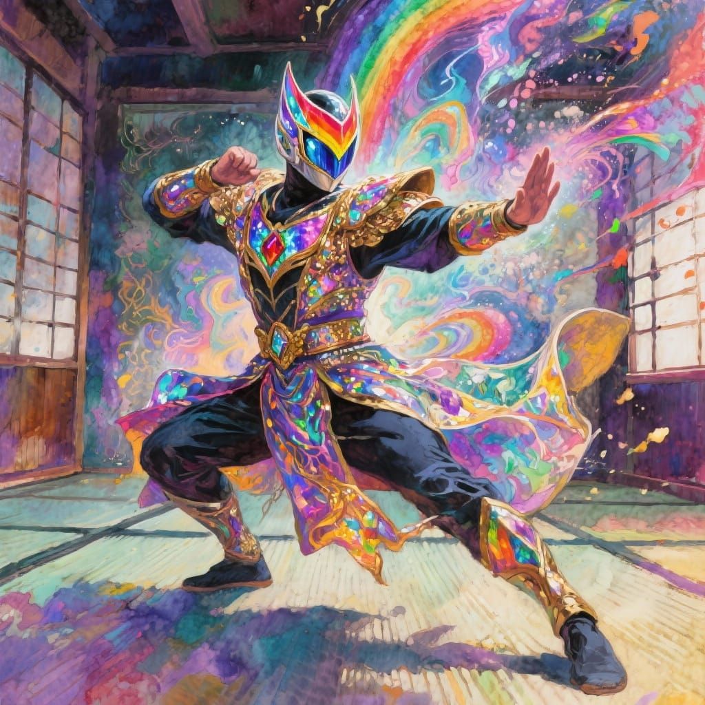 Magical Warrior in Opulent Attire, Watercolor Painting