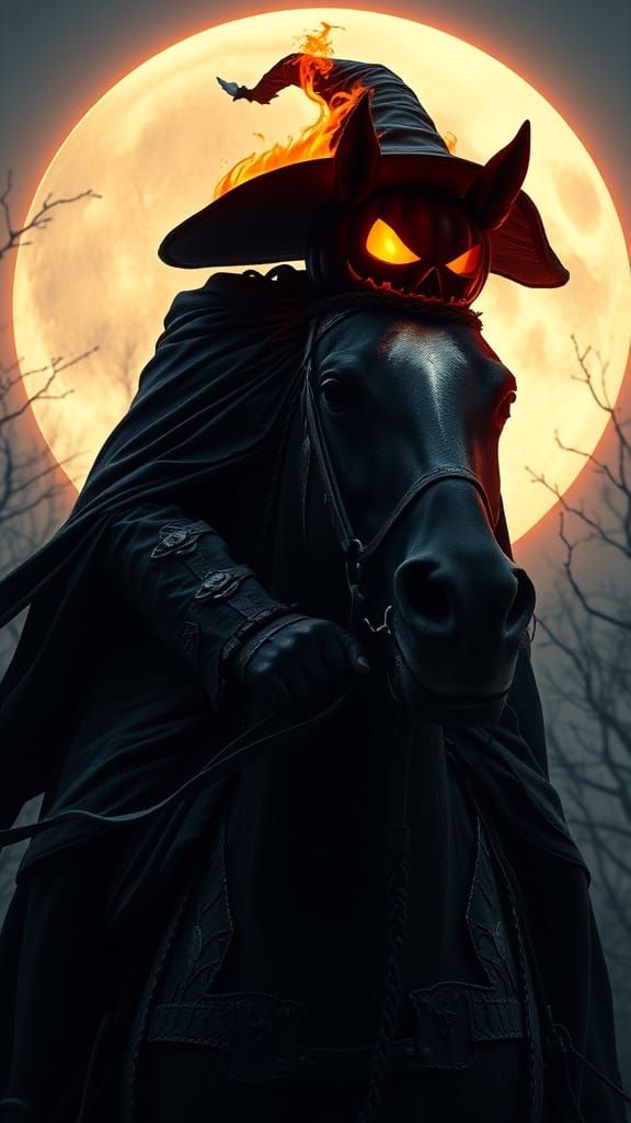 Headless Horseman with Flaming Jack-o'-Lantern Head