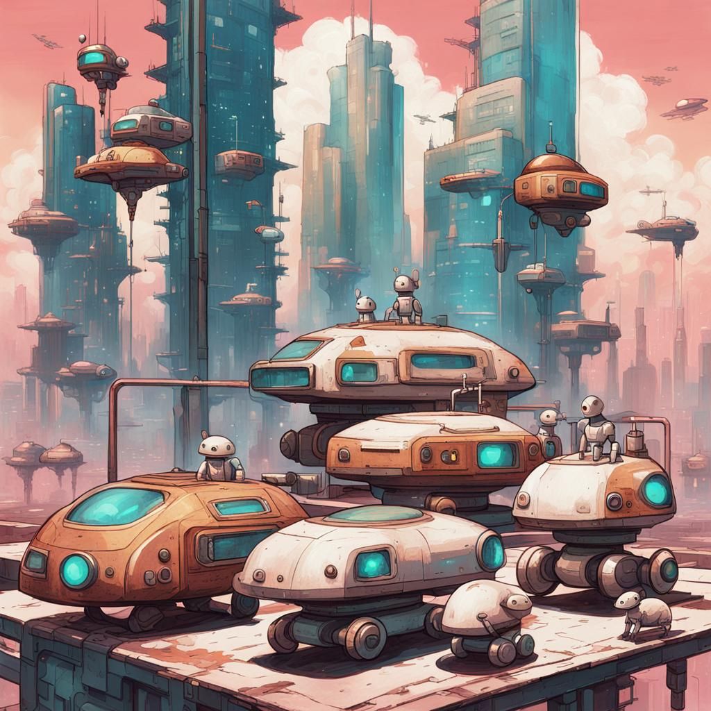 Retro-Futuristic Robots Discover a Fanciful Mouse in a Vibra...