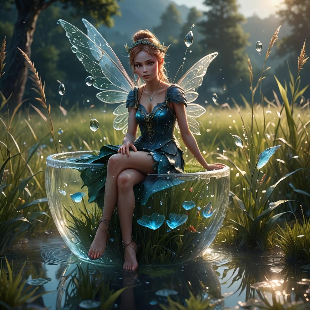 Gorgeous Dew Fairy in Grassy Meadow