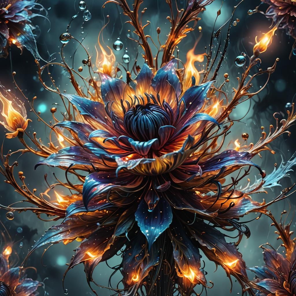 Glowing Ghostly Flame Flower in Surreal Photorealistic Style