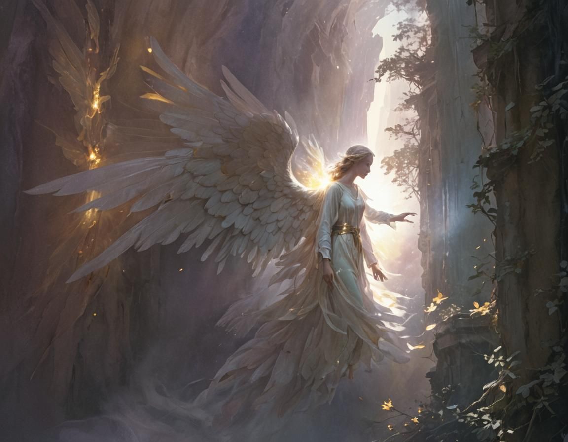 Angel Descends to Rescue Person: Ethereal Digital Painting