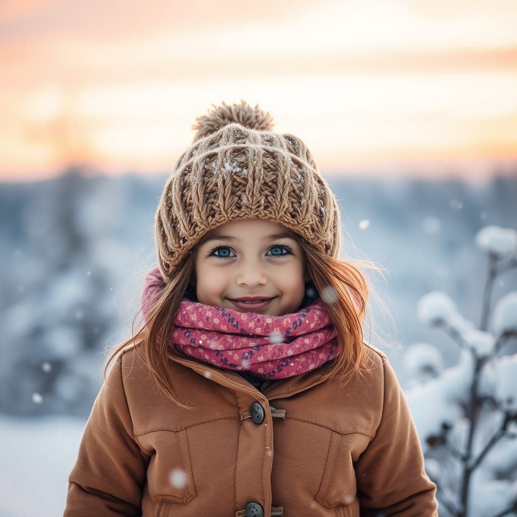A Young Brown Girl Plays in the Snow
