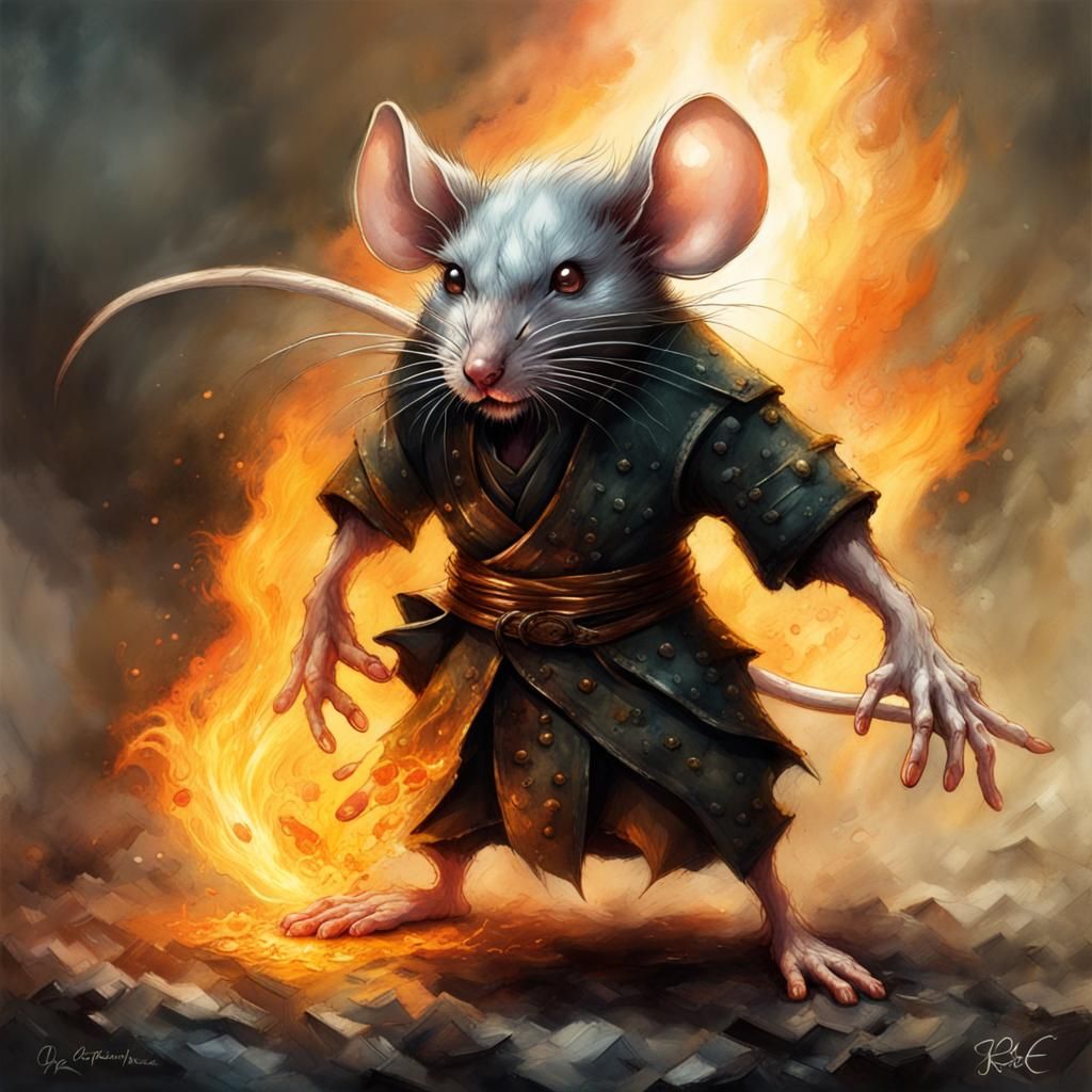 Fiery Mouse Elemental in Dark Fantasy Style