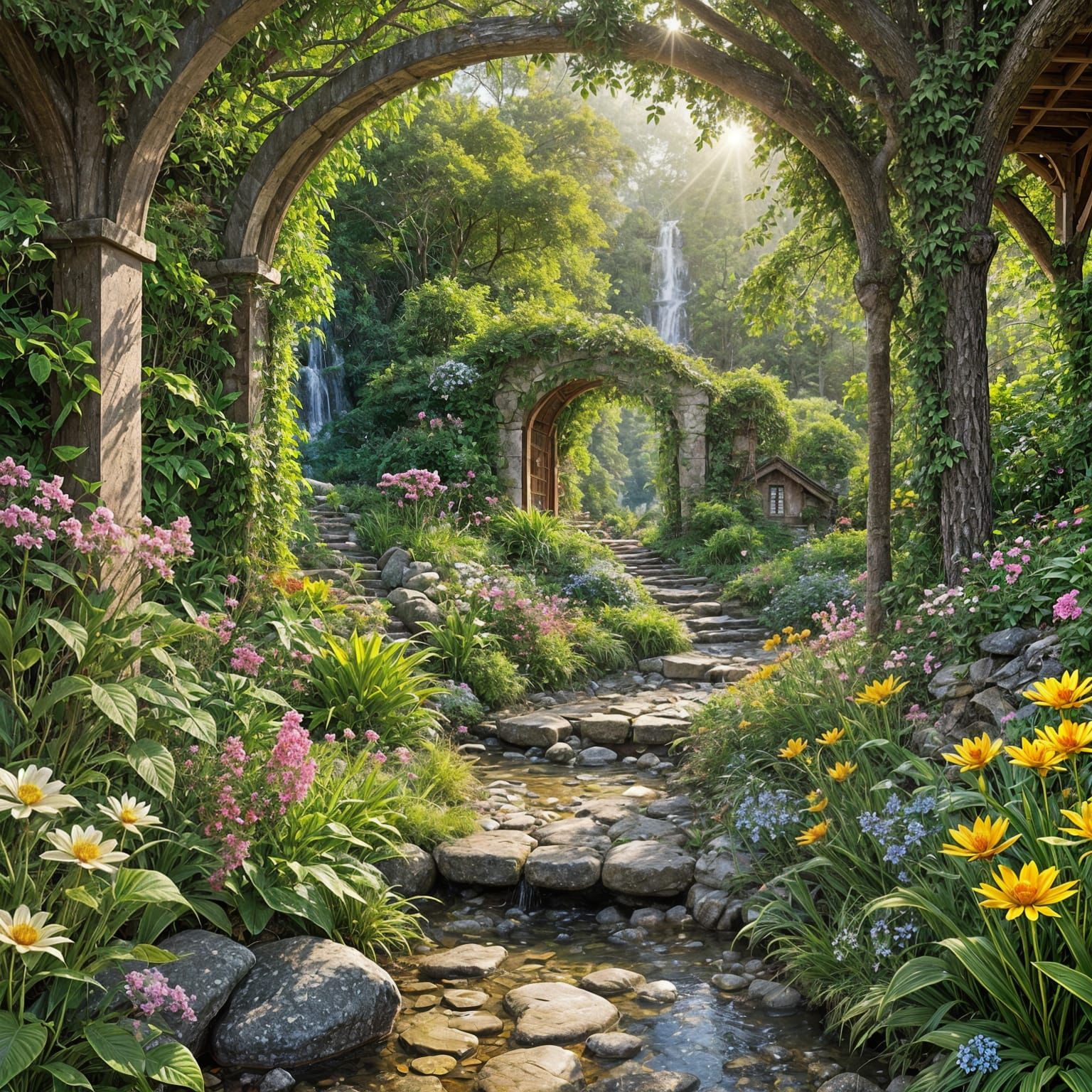 Enchanted Forest Oasis in Whimsical Art Style