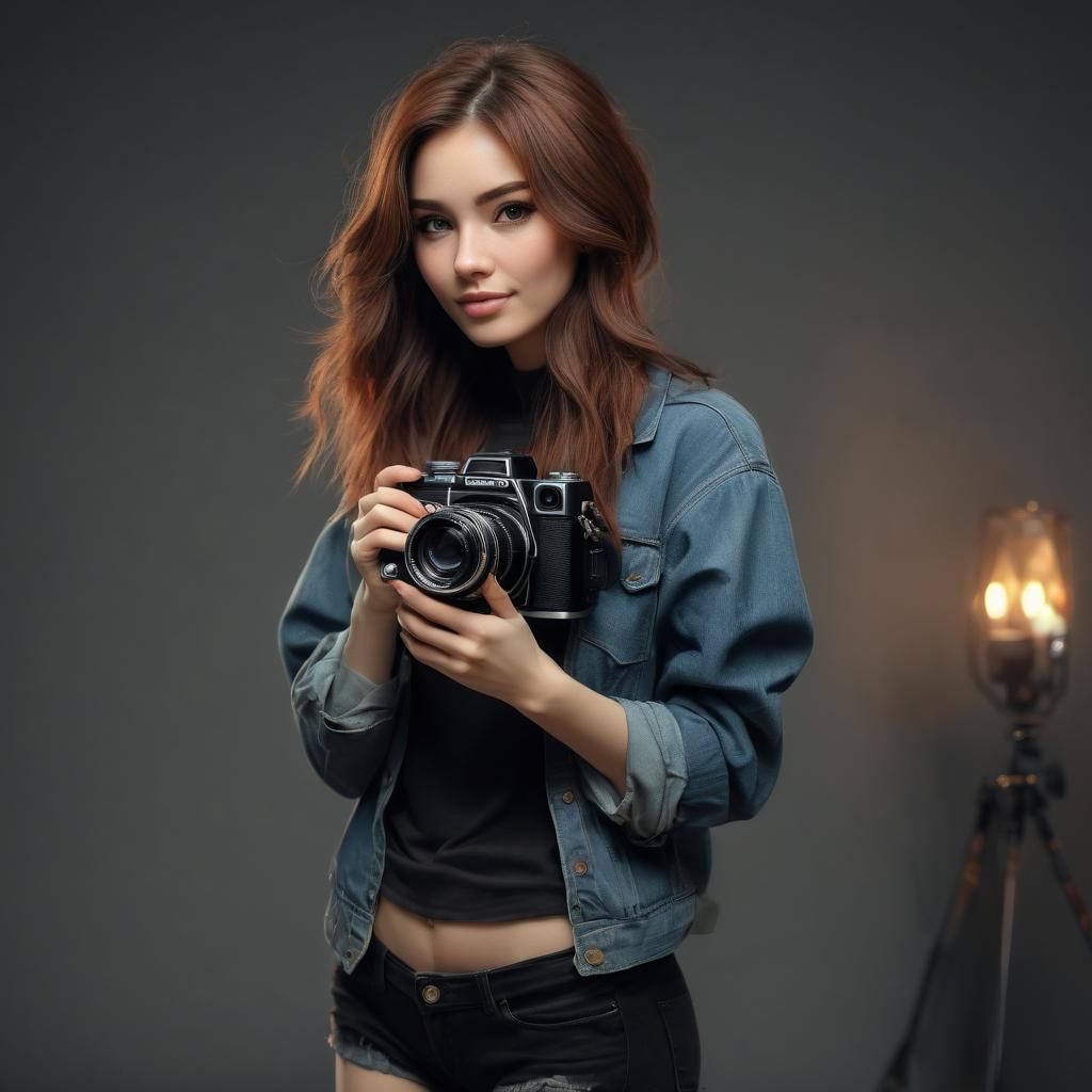 Photorealistic Young Woman with Camera, Romantic HD