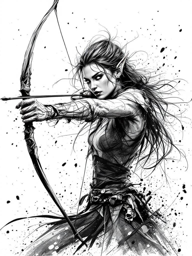 Elven Archer in Dynamic Gesture Drawing Style