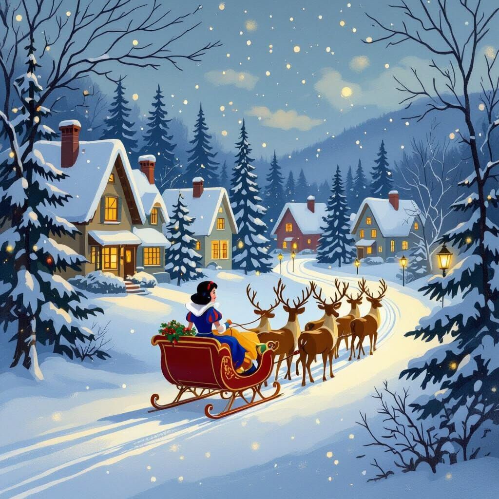 Snow White's Festive Sleigh Ride Through a Winter Wonderland