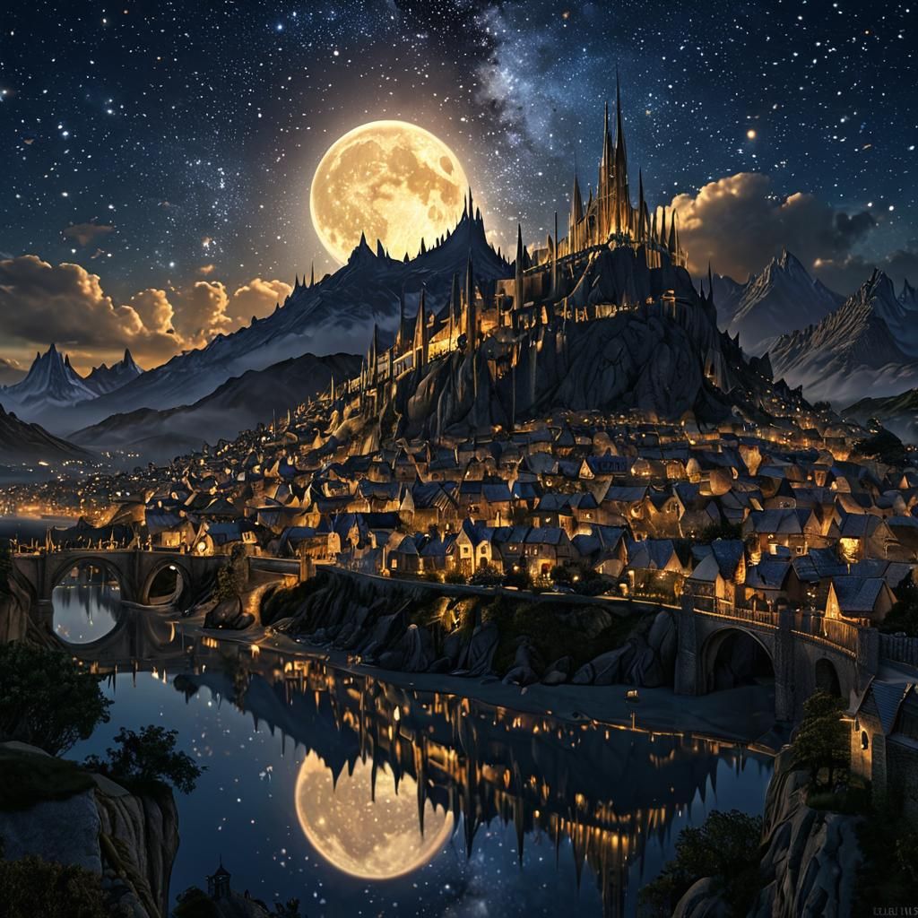 Magical Elven City at Night: Digital Illustration