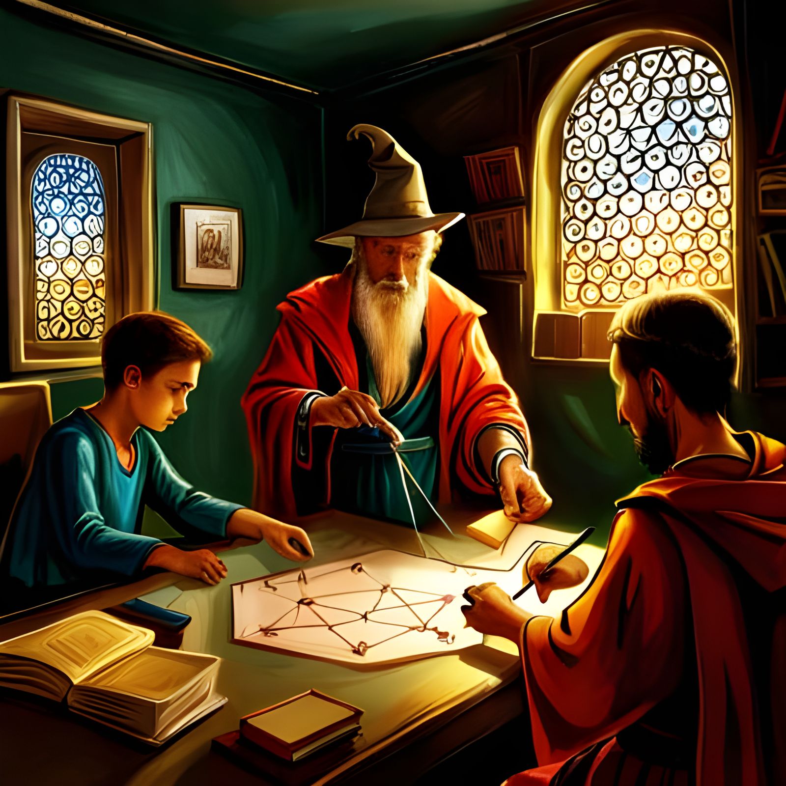 Wizard Teaches Magic, Detailed Matte Painting