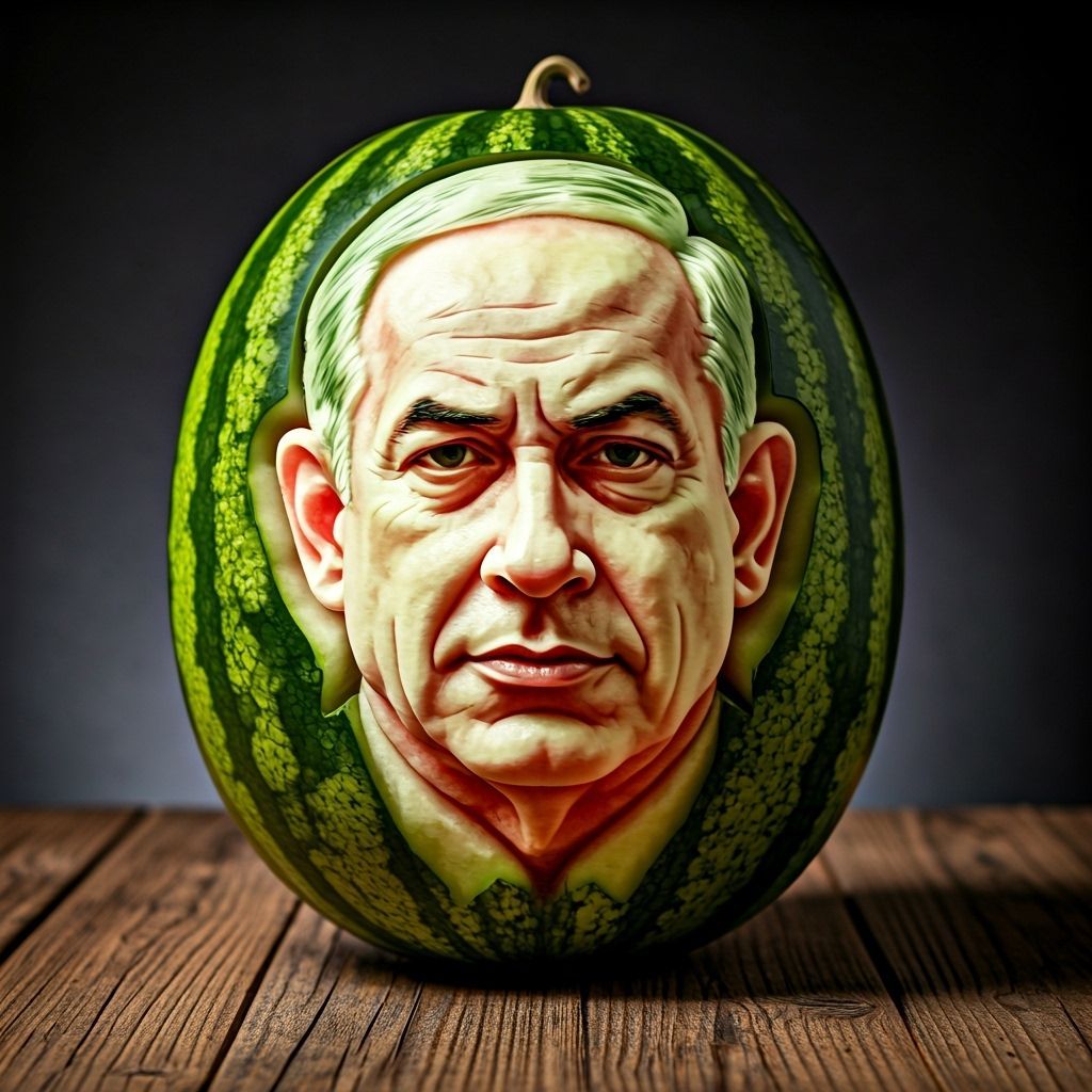 Intricately Carved Watermelon Features Realistic Netanyahu P...