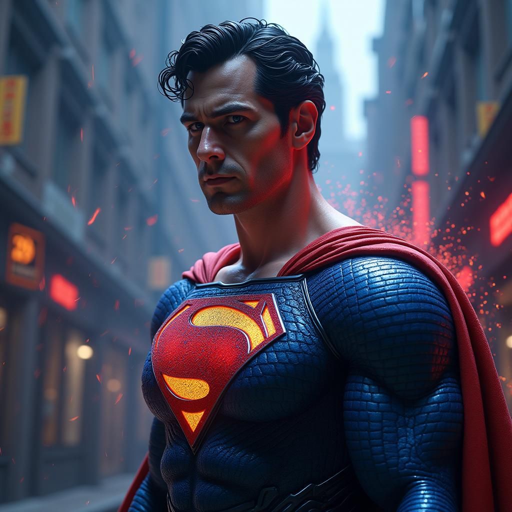 Graphene-Clad Superman in Dystopian Futuristic Art