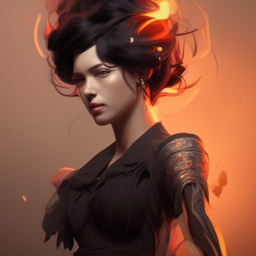 Shining Black Hair Portrait in Hyperdetailed Style