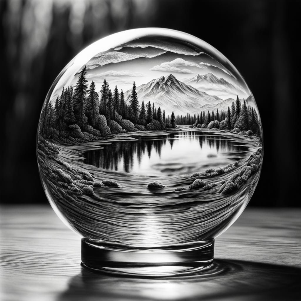 Crater Lake in Glass Orb: Charcoal Micro Miniature